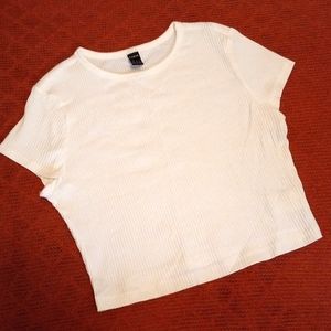 Shein White Ribbed Crop Top, Size Medium